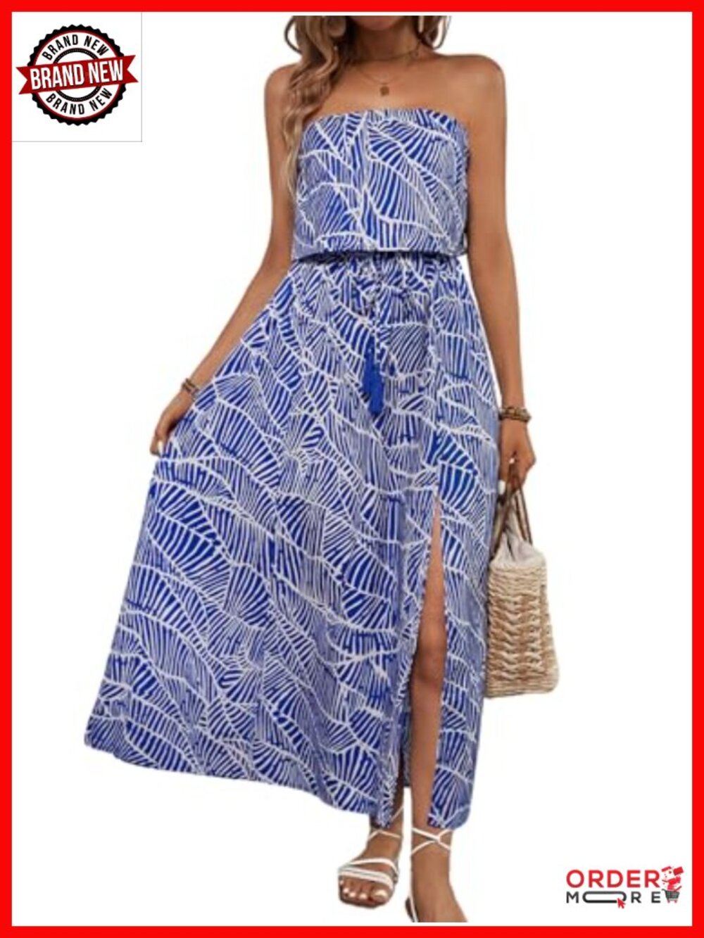 Off Shoulder Ruffle Floral Maxi Dress with Slit Beach Prom